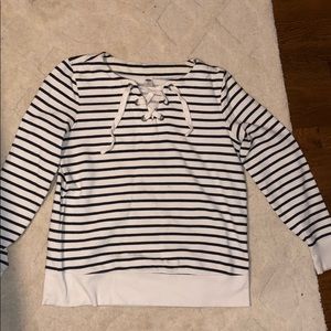 navy blue and white striped sweater